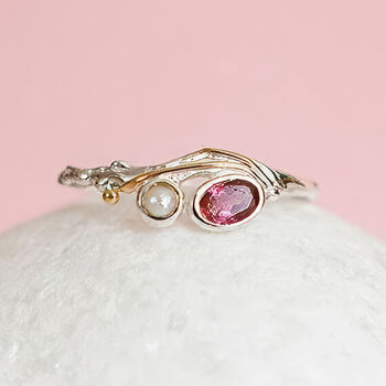 Molten Sterling Silver Tourmaline And Pearl Ring, 5 of 7