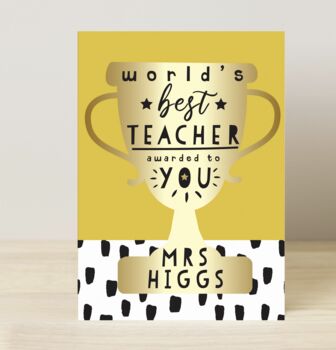 Personalised World's Best Teacher Trophy Greeting Card, 4 of 4