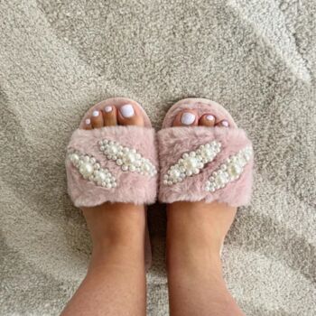 Bridesmaid Pink Fluffy Wedding Day Slippers, 8 of 8