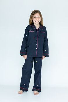 Personalised Kid's Navy Multicoloured Star Pyjamas, 6 of 8