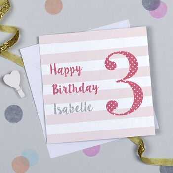 Candy Stripe 3rd Birthday Card, 5 of 7