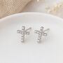 Sterling Silver Cubic Zirconia Cross Stud Earrings – 8mm, thumbnail 4 of 7