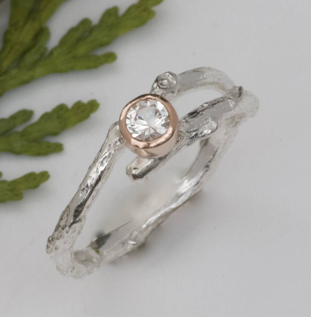 Handmade Silver And Rose Gold Woodland Twig Ring, 1 of 12