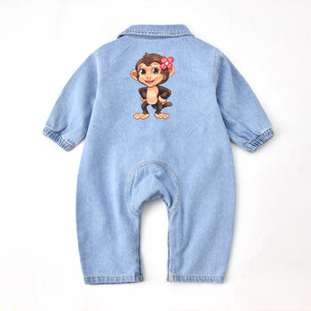 Monkey Denim Romper Babies And Toddlers, 3 of 8