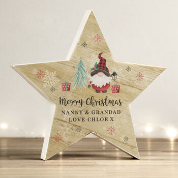 Personalised Gonk Christmas Wooden Star Ornament, 2 of 3