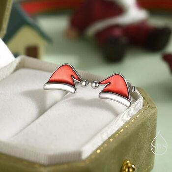 Sterling Silver Enamel Christmas Hat Stud Earrings, 6 of 11