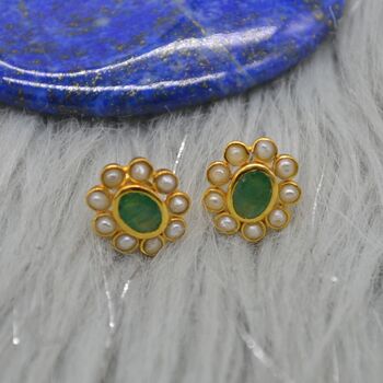 Pearl, Emerald Stud Earrings, 2 of 6