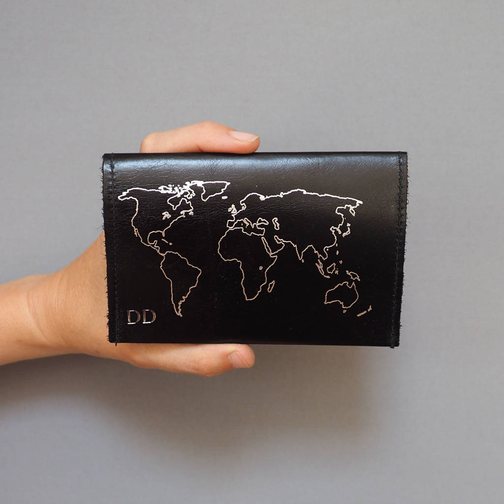 Leather Passport Cover With Embossed World Map By Stabo