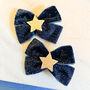 Midnight Blue Velvet Bow And Gold Star Hair Clips, thumbnail 1 of 2