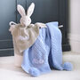 Personalised Bunny Comforter And Cable Blanket Blue, thumbnail 1 of 9