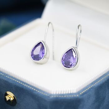 Amethyst Purple Cz Droplet Drop Hook Earrings, 2 of 11