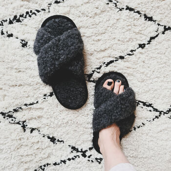 Pure Wool Black Crossover Mules, 2 of 4