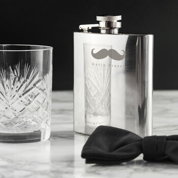 Personalised Stainless Steel Moustache Hip Flask, 7 of 8