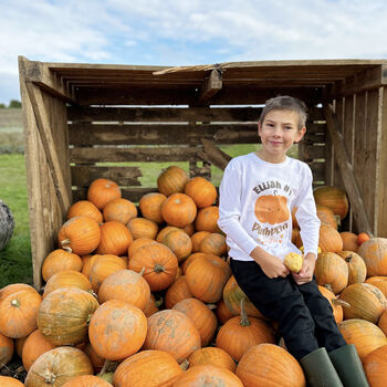 Personalised Halloween Pumpkin Picking Kids T Shirt, 2 of 4