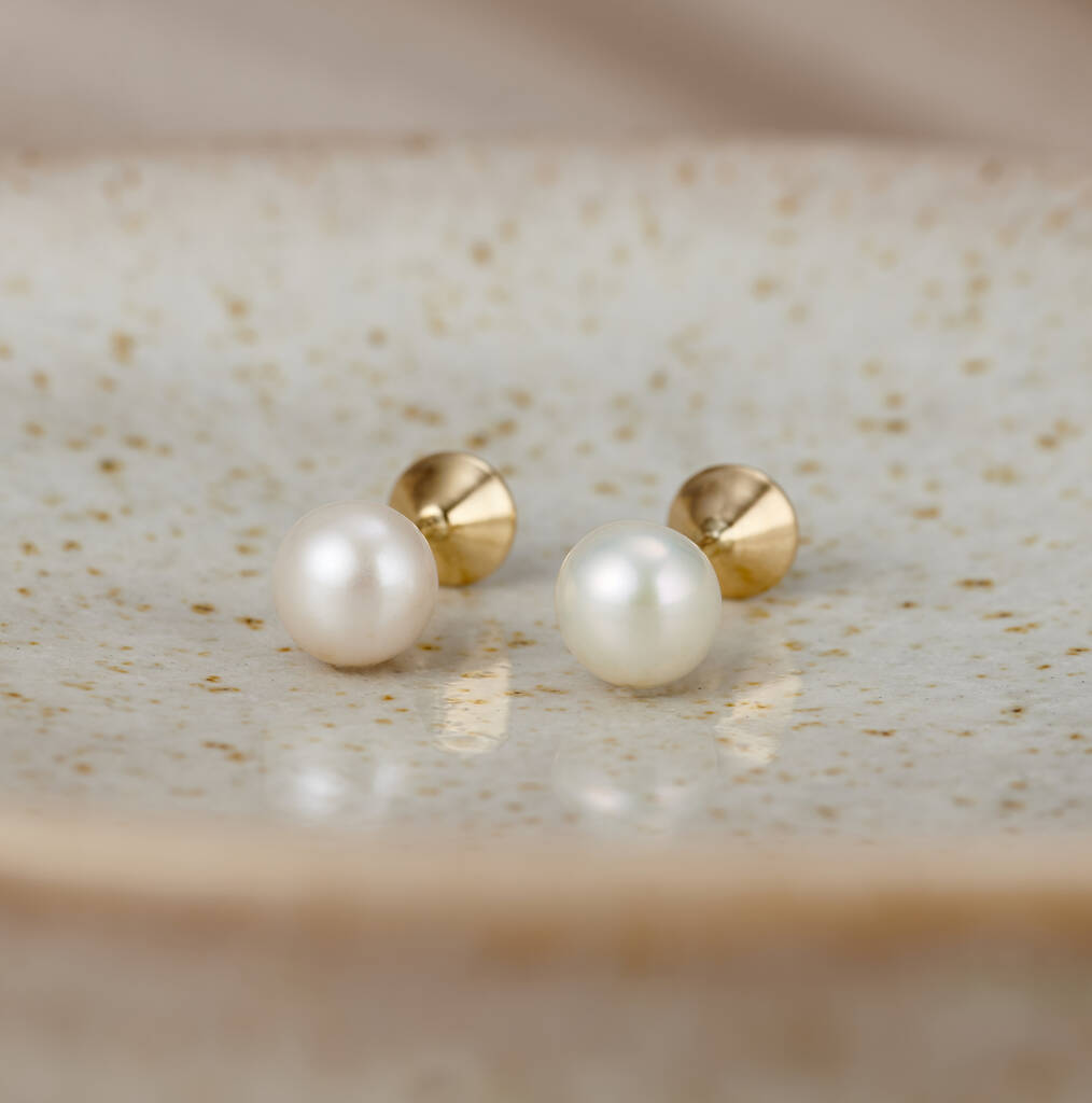 9ct Gold Pearl And Cz Stud Earrings By Posh Totty Designs ...