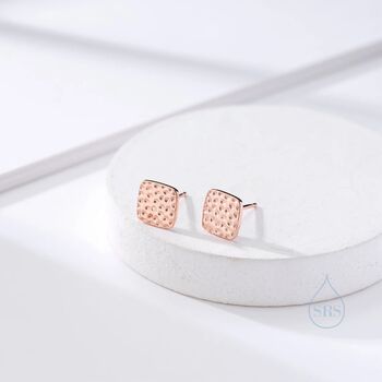 Hammered Square Stud Earrings In Sterling Silver, 6 of 12
