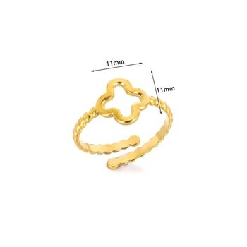 Lucky Clover Adjustable Statement Gold/Silver Ring, 2 of 4