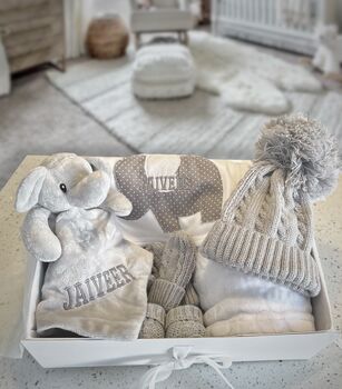 Personalised Newborn Grey Elephant Gift Hamper, 4 of 4