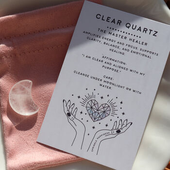 Cleansing Clear Quartz Moon Crystal With Gift Message, 2 of 4