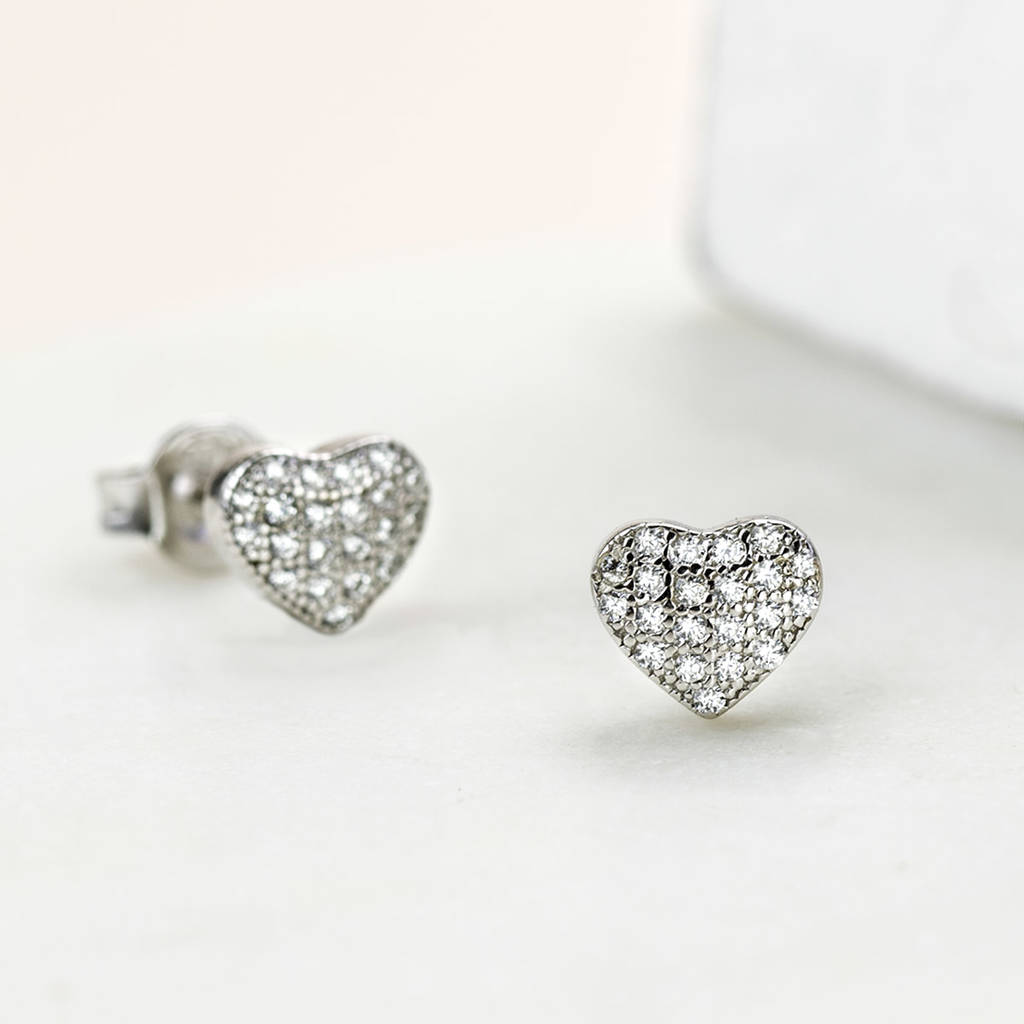 Sterling Silver Pavé Heart Stud Earrings By Martha Jackson Sterling ...