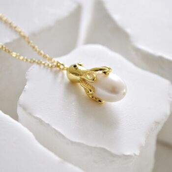 18 K Gold Octopus Necklace Gift Freshwater Pearl, 5 of 8
