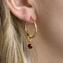 July Birthday Ruby Birthstone Charm Hoop Earrings, thumbnail 3 of 8