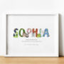 Personalised Children's Name Print | Nursery Wall Art | Animals, thumbnail 1 of 10