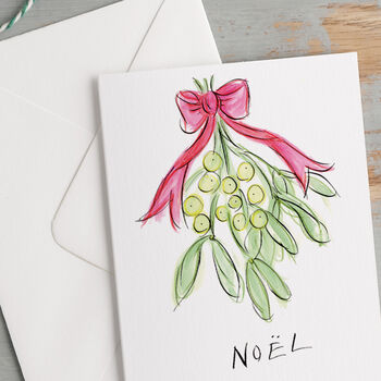 'Noel' Mistletoe Christmas Card, 2 of 3