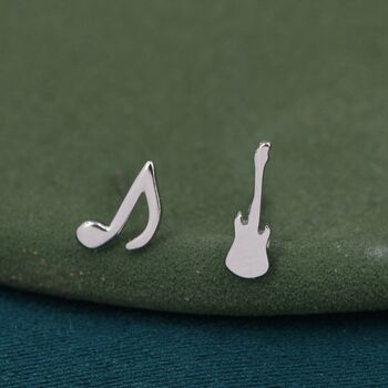 Mismatched Electric Guitar And Music Note Stud Earrings, 3 of 10