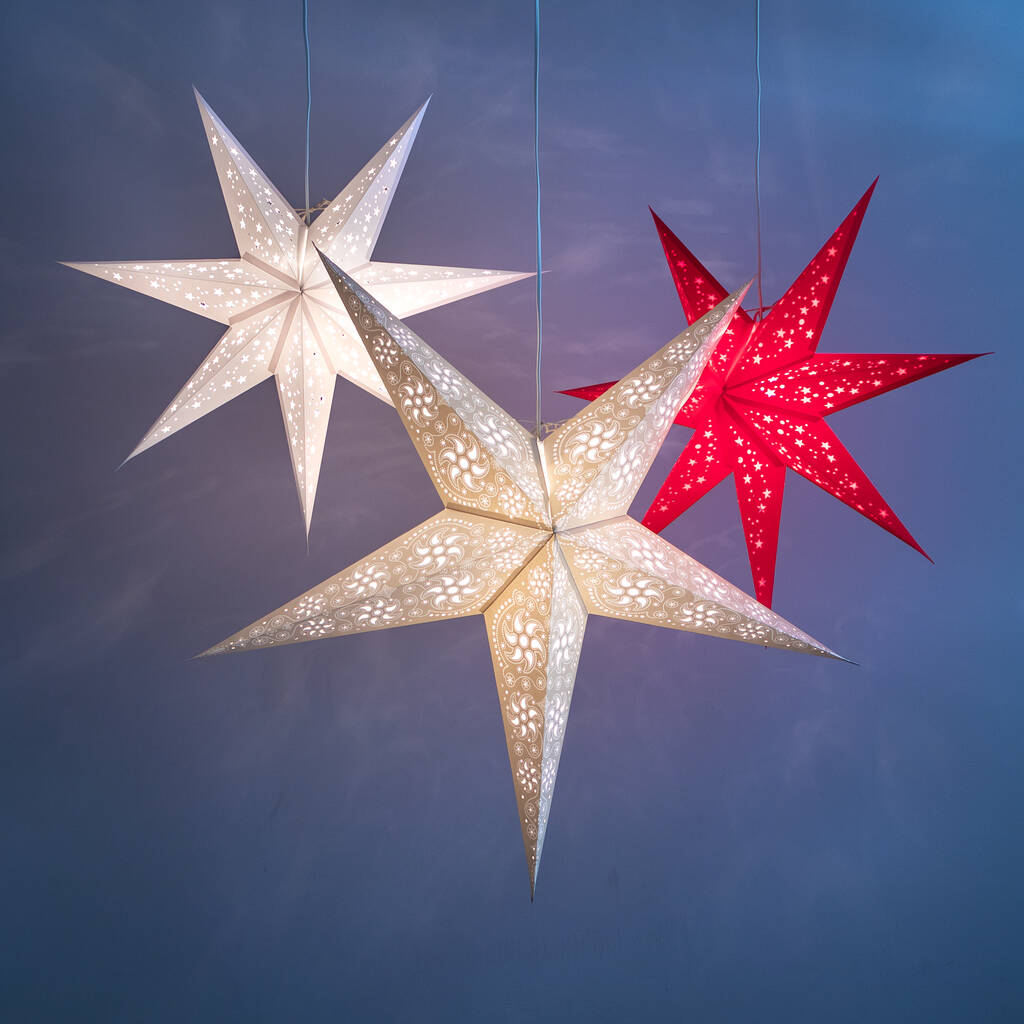 Three Red And White Paper Star Lanterns, 1 of 8