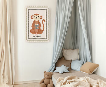 'Let's Read' Monkey Nursery Art Print, 3 of 3