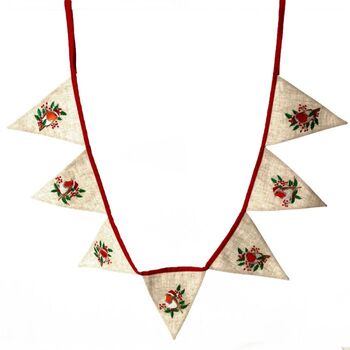Christmas Robin Embroidered Linen Bunting, 4 of 4
