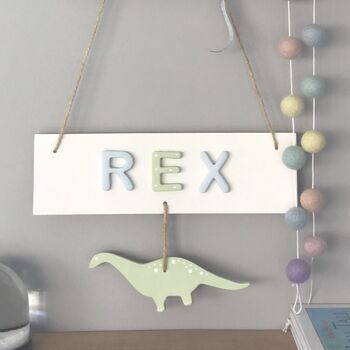 Personalised Name Sign With Hanging Dinosaur, 3 of 5