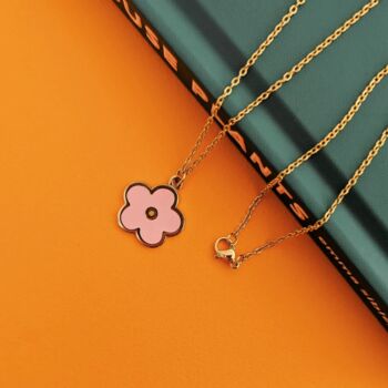 Pink Flower Enamel Gold Plated Charm Necklace, 4 of 7