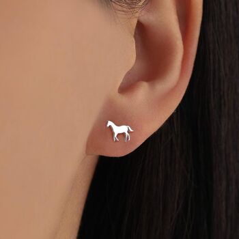 Sterling Silver Little Galloping Horse Stud Earrings, 2 of 12