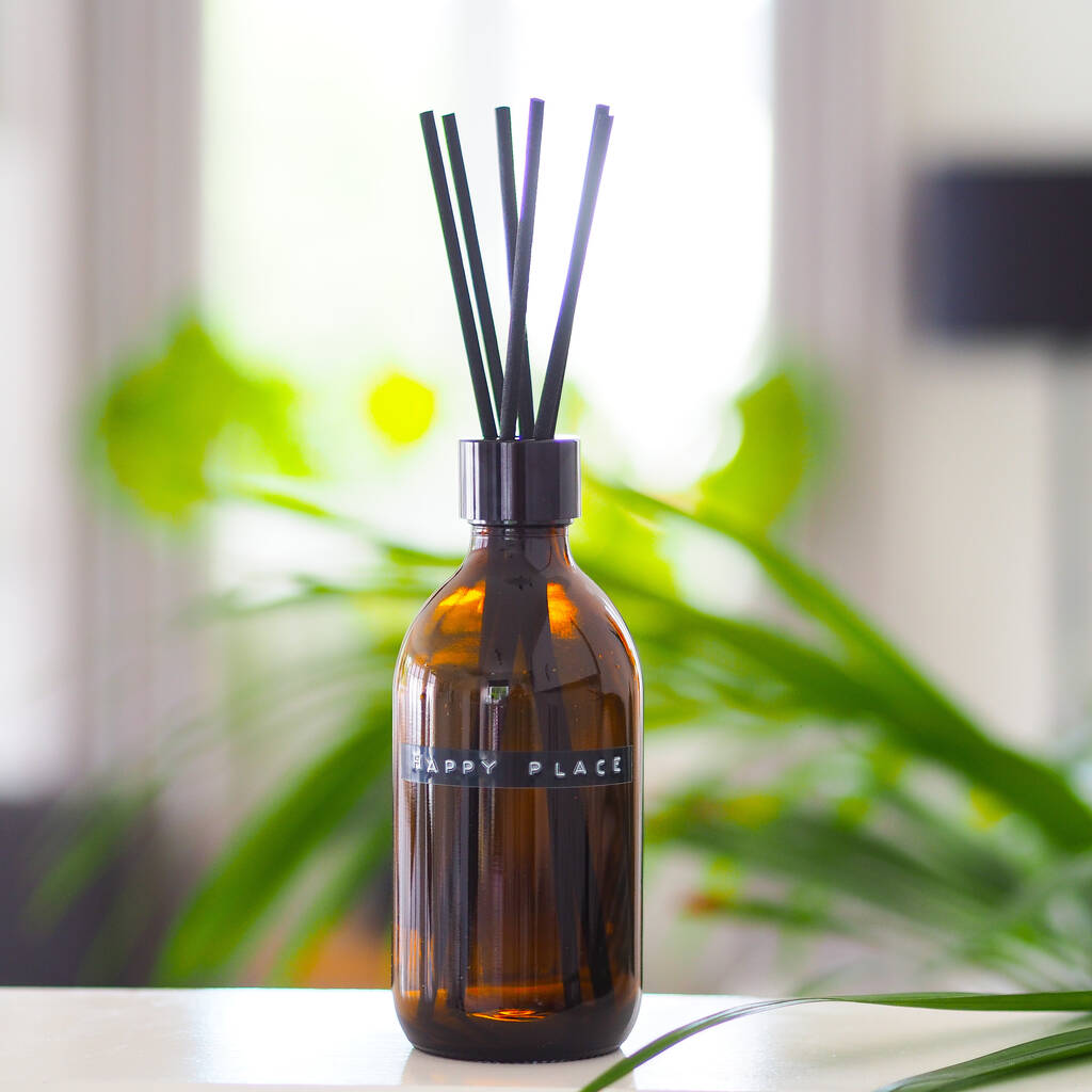 Personalised Amber Glass Diffuser Bottle And Reed Set By Oikku