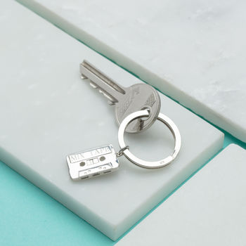 Engraved Sterling Silver Cassette Tape Key Ring, 3 of 7