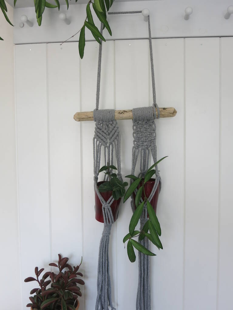 Grey Macrame Plants Hanger With Driftwood By Thread Squirrel