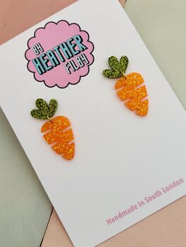 Carrot Resin Glitter Handmade Earrings / 'I'm Rooting For You' Encouragement Gift / Gift For Gardeners And Allotment Lovers, 5 of 5