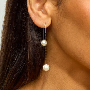 Sterling Silver Double Pearl Earrings, 2 of 4