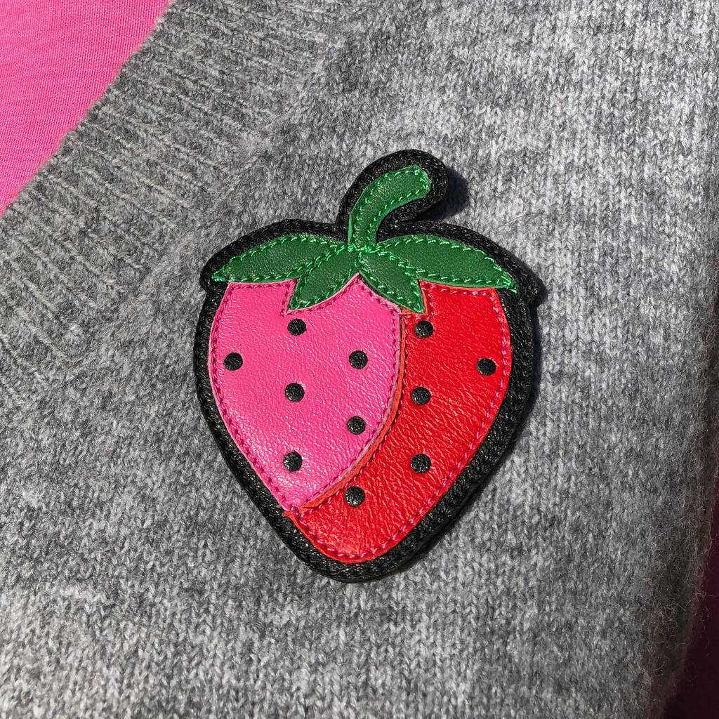 Berri Strawberry Real Leather Fruit Brooch By Jo Gill Designer Maker