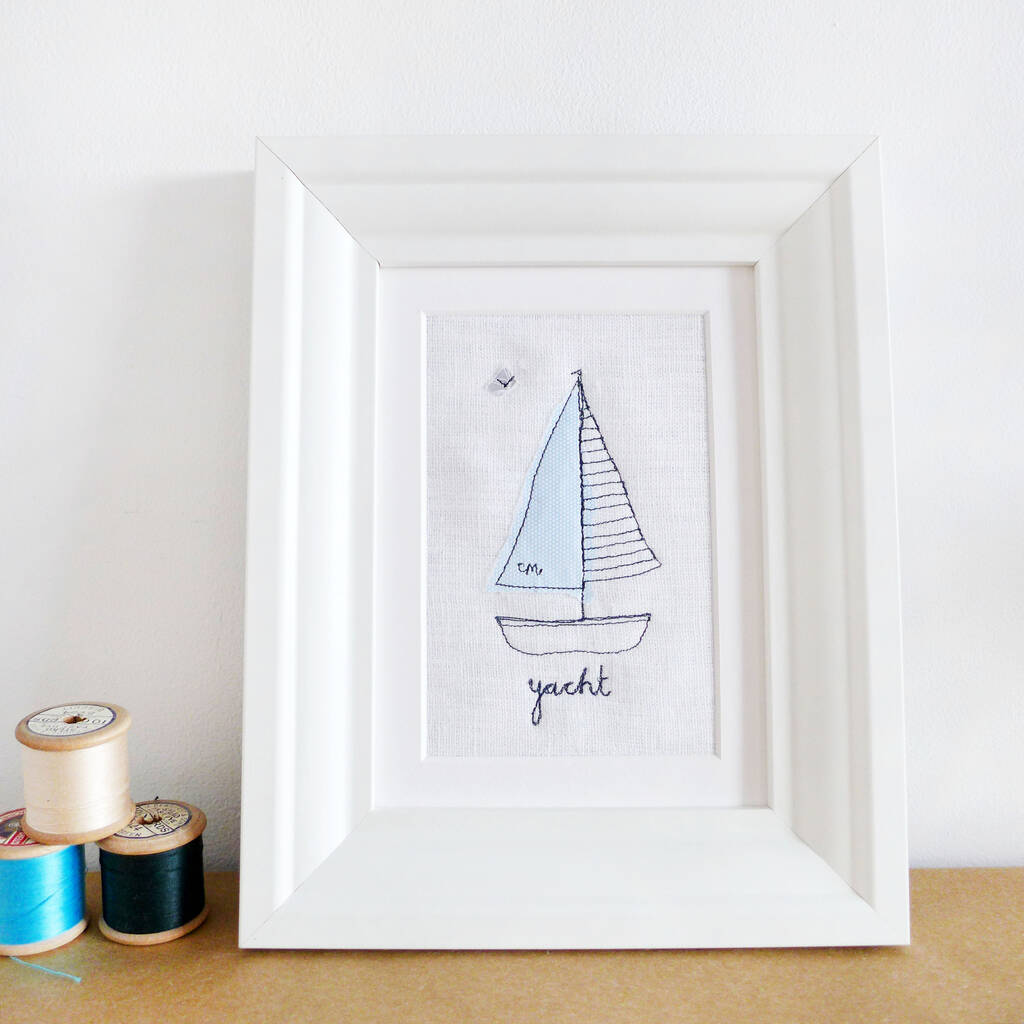 Embroidered Linen 'Yacht' Picture By Charlotte Macey