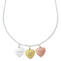 Personalised Tri Tone Three Hearts Necklace, thumbnail 2 of 3