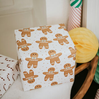 Personalised Christmas Gingerbread Man Wrapping Paper, 3 of 9
