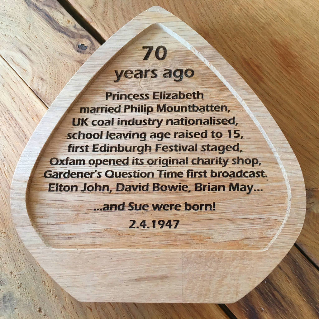 Personalised Oak 70th Birthday Anniversary Award Plaque By Cleancut