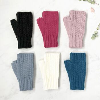 Cashmere Blend Cable Knit Wristwarmer Fingerless Gloves, 3 of 7