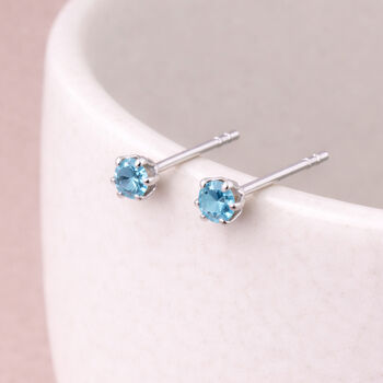 Tiny Sterling Silver Faceted Aquamarine Stud Earrings, 2 of 4