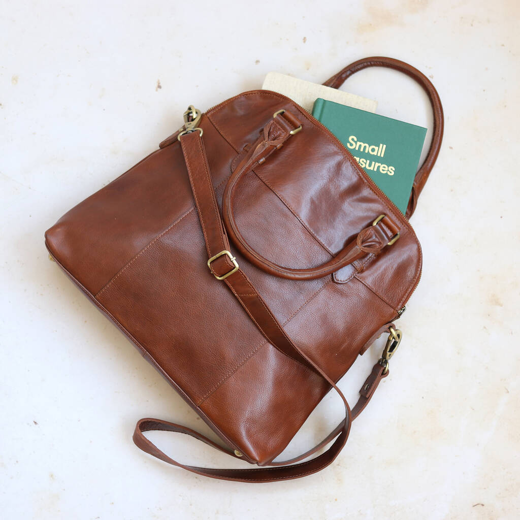 Leather Tote Bag With Crossbody Strap, Tan By The Leather Store