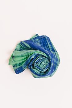 100% Mulberry Silk Scarf, Green And Blue, 2 of 6