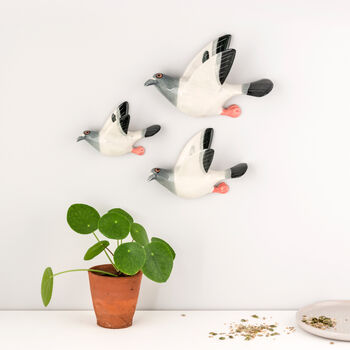Set Of Three Handmade Ceramic Flying Racing Pigeons, 3 of 5